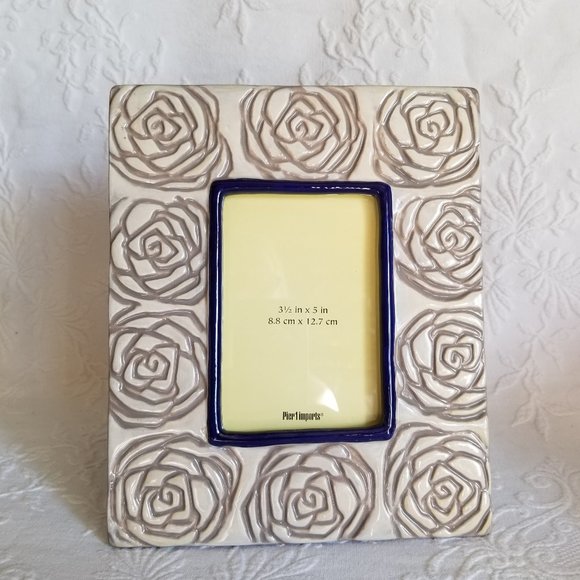 Pier 1 Imports Picture Frame  Ceramic Swirly Rose Motif Desk or Wall - Picture 1 of 6